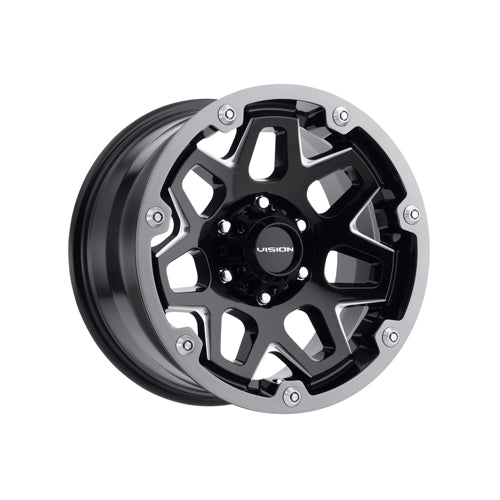 Vision Seven 18x9 5x114.3 12mm Gloss Black Milled Spoke (Grey Ring w/SS Bolts) : 416-8965GBMG12