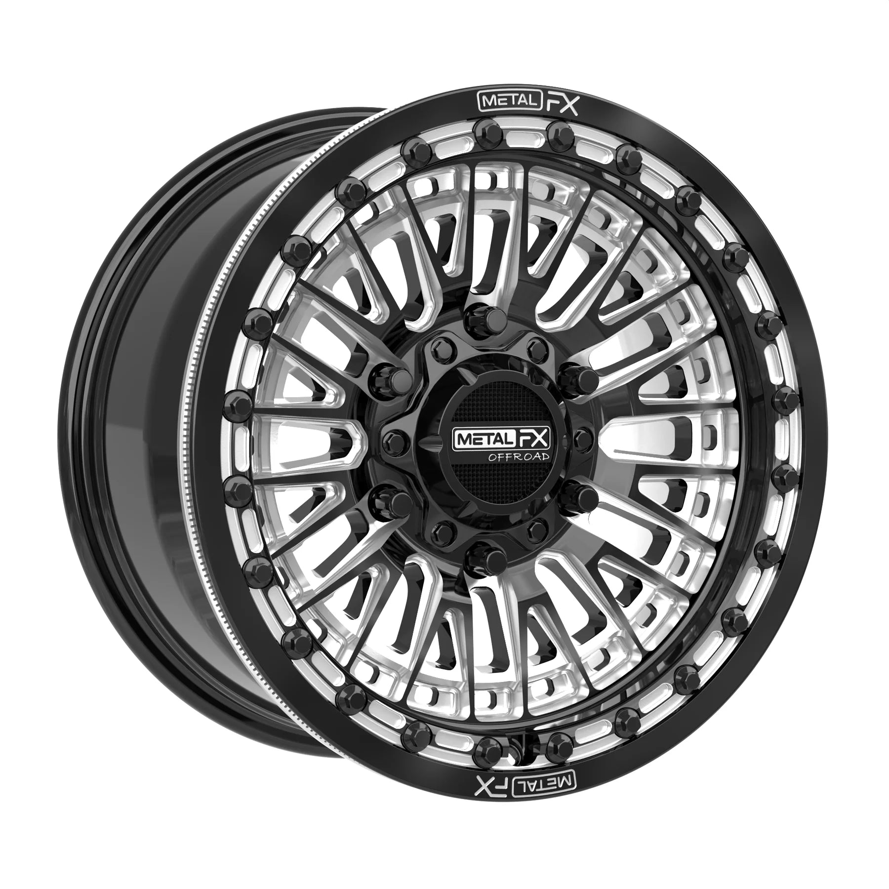 METAL FX UTV Slayer Beadlock 15x10 4x156 BC 132.0 CB +0 Offset 5.5 BS Gloss Black/Contrast Cut  - 78647