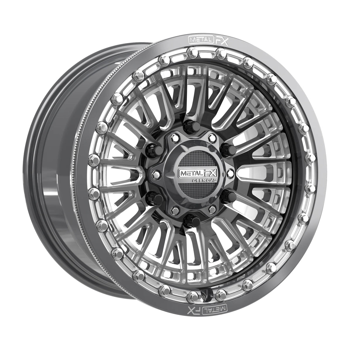 METAL FX UTV Slayer 6R Beadlock 15x8 6x139.7 BC 78.1 CB +25mm Offset 5.5 BS Gunmetal/Contrast Cut  - 78682