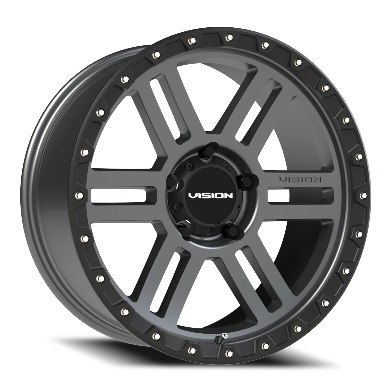 Vision Manx2 20x9 5x139.7 -12mm Satin Grey (W/ Satin Black Lip SS Bolts) : 354-2985SGBL-12