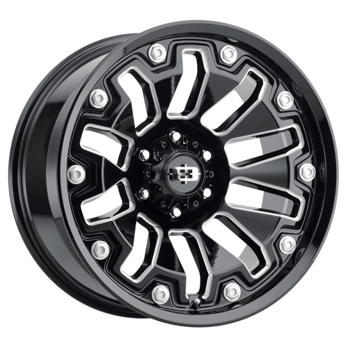 Vision Armor 18x9 5x127 12mm Gloss Black Milled Spoke (Silver Bolt Inserts) : 362-8973GBMS12