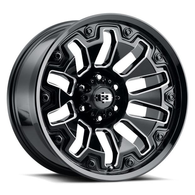Vision Armor 20x10 6x139.7 -25mm Gloss Black Milled Spoke with Black Bolt Inserts (Black Bolt Inserts) : 362-20084GBMSB-25