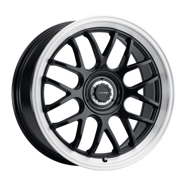 Vision Alpine 20x8.5 5x112/5x120 35mm Gloss Black Brushed Lip : 478-2819GBBRL35