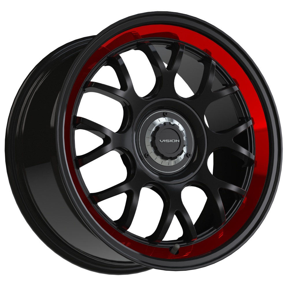 Vision Alpine 17x8 5x108/5x114.3 38mm Gloss Black Red Tint Brushed Lip (Must have ¼” spacer to fit 2017 Focus S”) : 478-7814GBRTB38