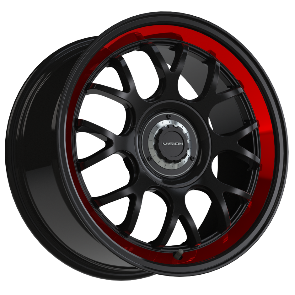 Vision Alpine 17x8 5x108/5x114.3 38mm Gloss Black Red Tint Brushed Lip (Must have ¼” spacer to fit 2017 Focus S”) : 478-7814GBRTB38