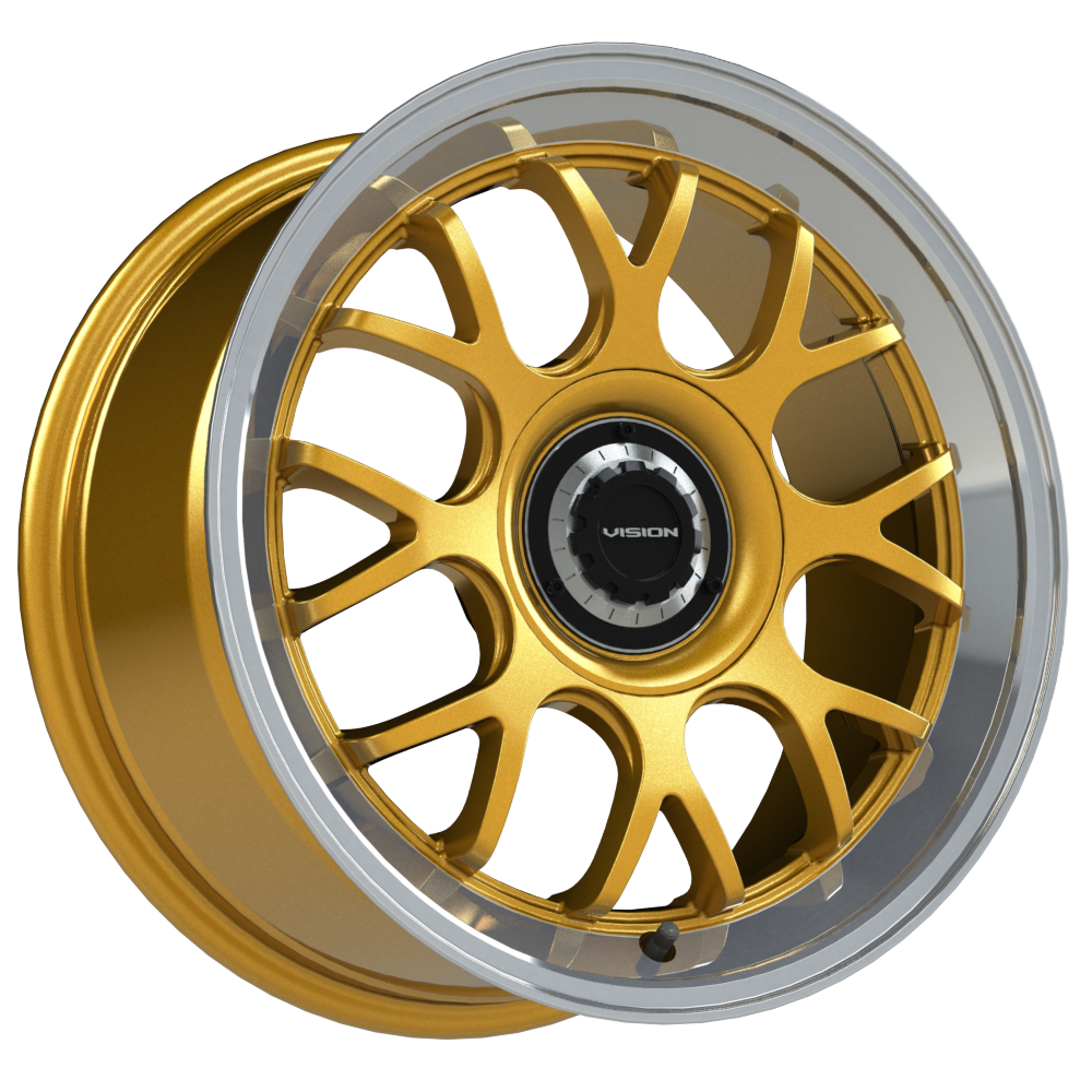 Vision Alpine 18x8.5 5x114.3/5x120 35mm Gold Machined Lip : 478-8821GOML35