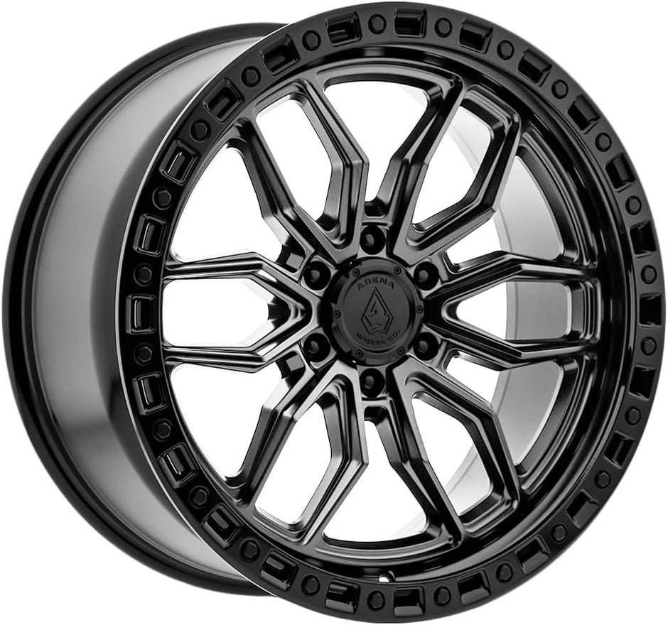 ARENA 17x9 HUSTLE 5x127  -12 4.56 71.5 SATIN GUN METAL CENTER SATIN BLACK LIP  - A109179075N01205