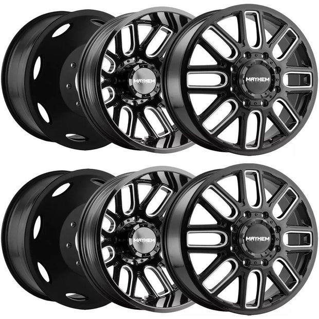 MAYHEM COGENT DUALLY 8107D GLOSS BLACK W/MILLED SPOKES 22X8.25 8-200 (STOCK/LEVELED)