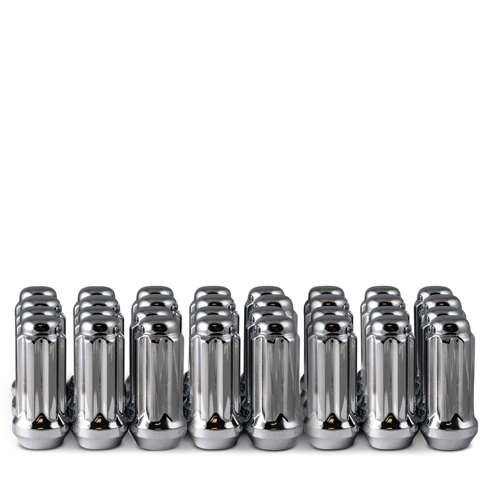 14x1.5 Closed End (Long)Spline 8 Lug 2.00' Chrome 32 lugs/ 1 key