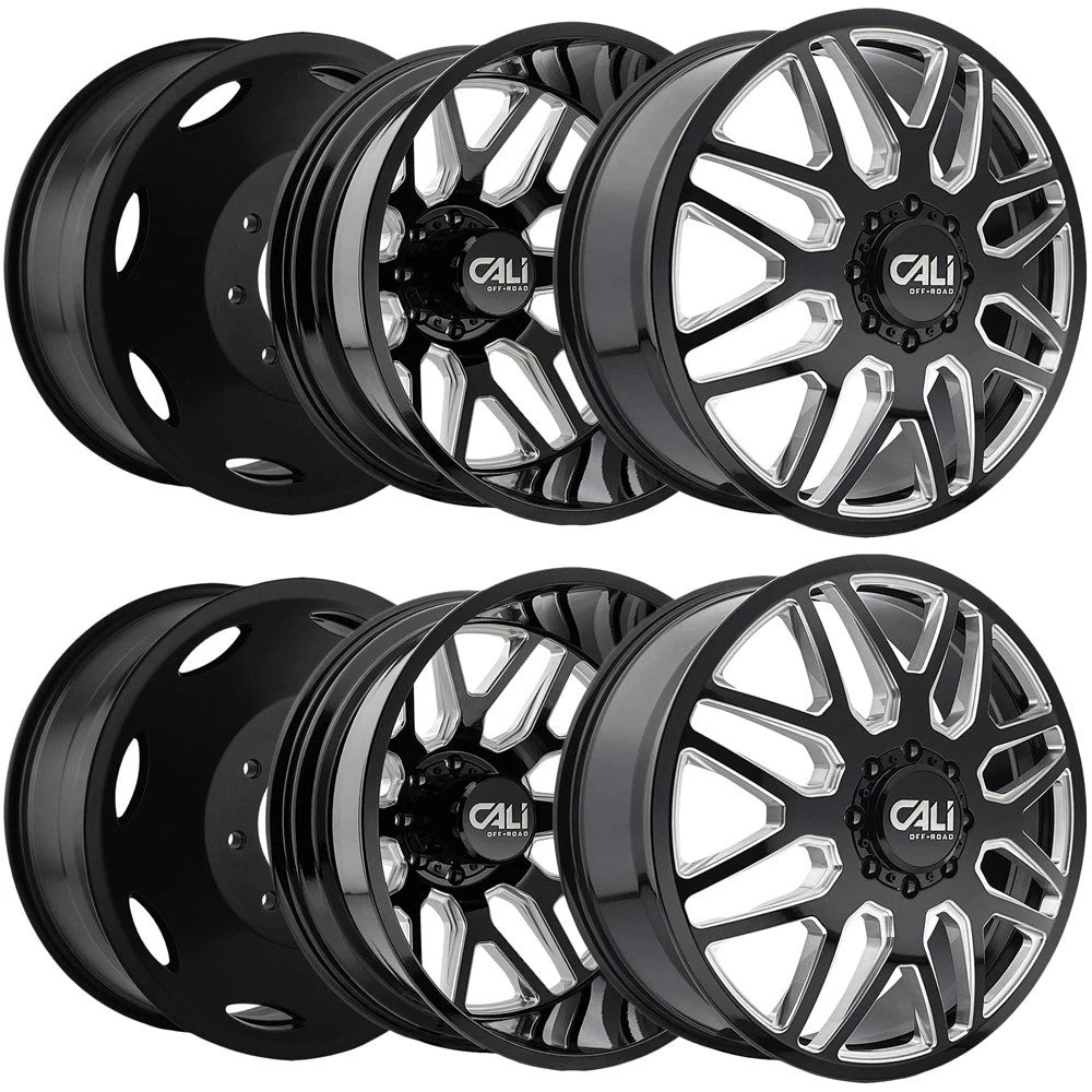 CALI OFF-ROAD INVADER DUALLY 9115D GLOSS BLACK/MILLED SPOKES 22X8.25 8-165.1 (LIFTED)