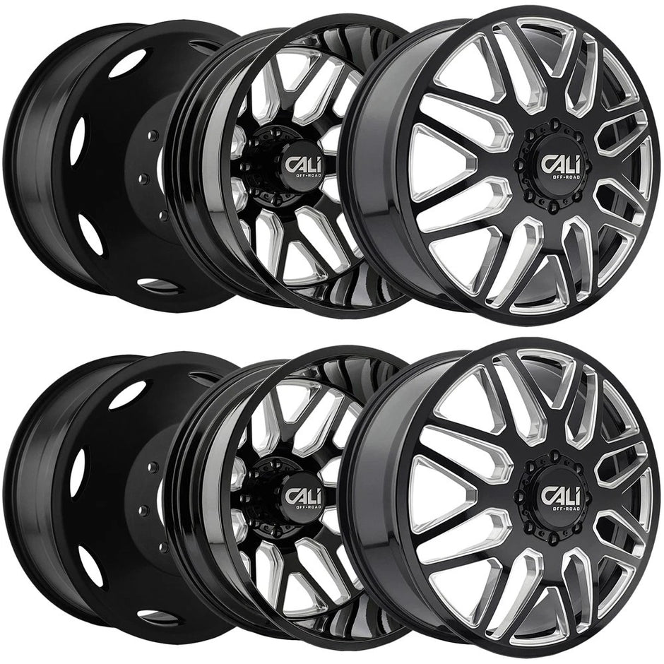 CALI OFF-ROAD INVADER DUALLY 9115D GLOSS BLACK/MILLED SPOKES 22X8.25 8-165.1 (LIFTED)