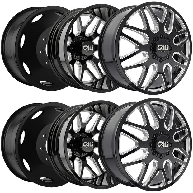 CALI OFF-ROAD-OFFROAD INVADER DUALLY 9115D GLOSS BLACK/MILLED SPOKES 24X8.25 8-200 (LIFTED)