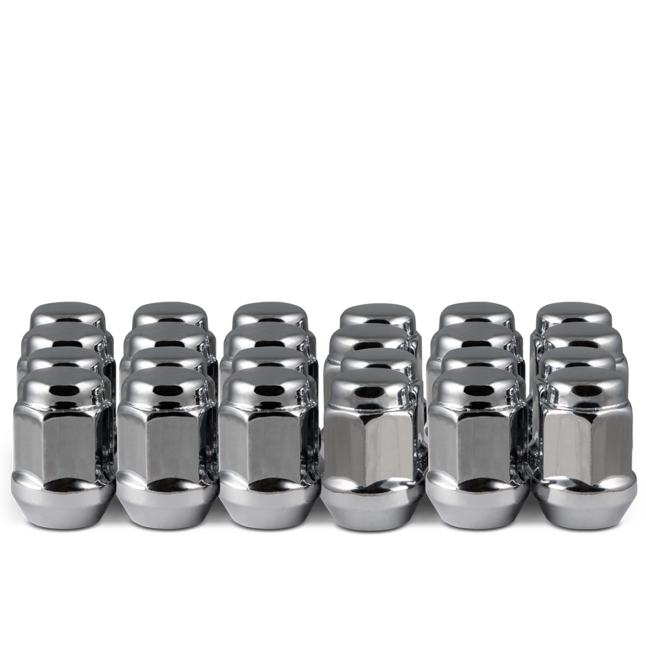 14x2.0 Closed End (Long) Bulge Acorn (18 Point) 6 Lug 1.90' Chrome 20 lugs/ 4 locks/ 1 key
