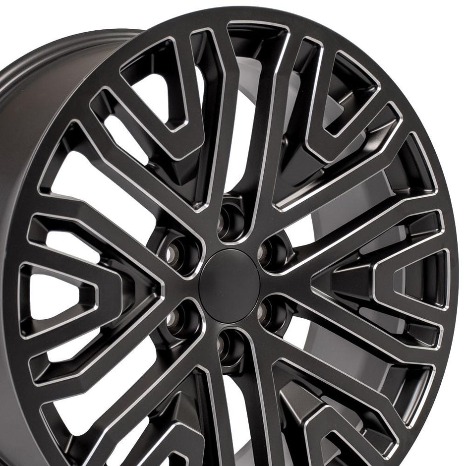 OE Wheels 22" Replica CV37 fits GMC Sierra 22x9 Black Milled - CV37-22090-6550-28B1M