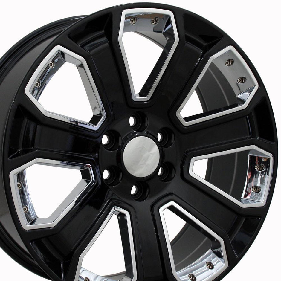 OE Wheels 22" Replica CV93B fits Chevy Silverado 22x9 Black with Chrome - CV93B-22090-6550-24B-ic