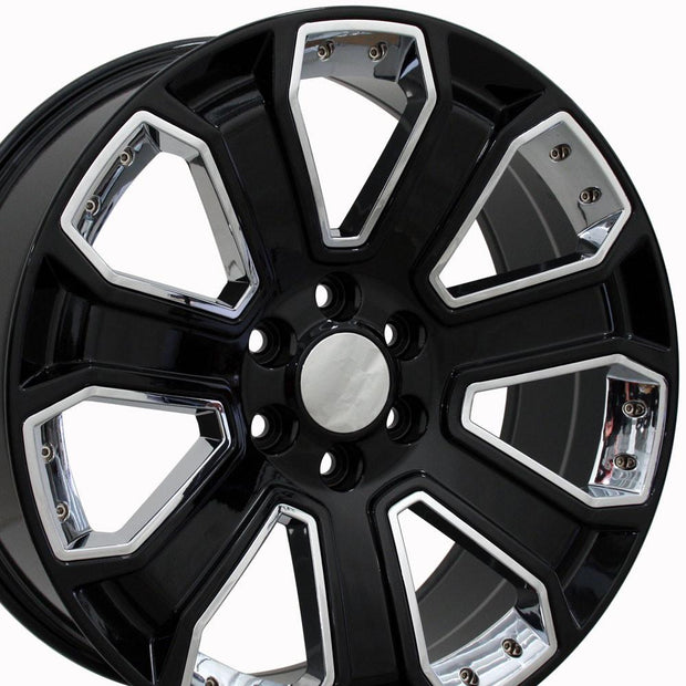 OE Wheels 22" Replica CV93B fits Chevy Silverado 22x9 Black with Chrome - CV93B-22090-6550-24B-ic