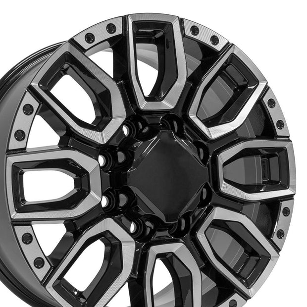 OE Wheels 20" Replica CV97B fits GMC Sierra 2500/3500 20x8.5 Black with Milled Edge - CV97B-20085-8180-47BM