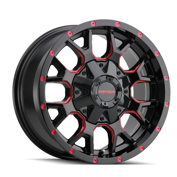 Mayhem Warrior 8015 Gloss Black Milled Prism Red 20x9 5-127/5-139.7 0mm 87mm - 8015-2952BTR