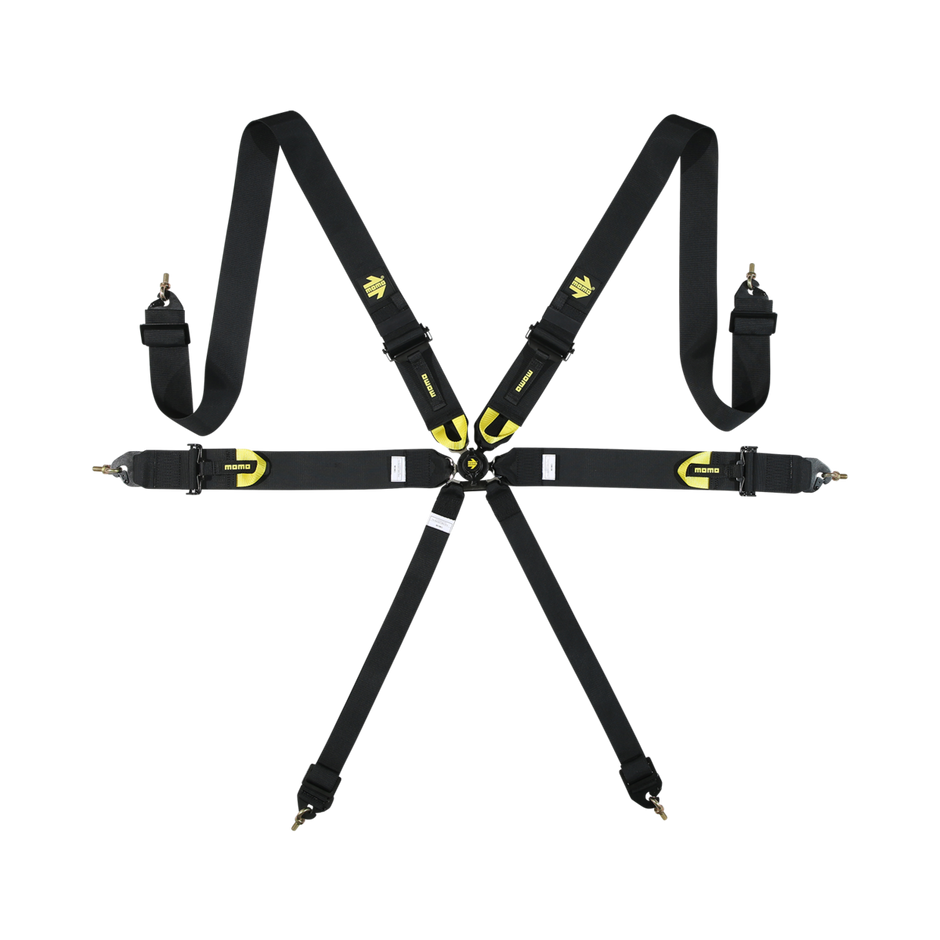 MOMO Corsa Harness FIA 6pt 3x3x2 Black Clip in, Cam Lock Expires 2029 - M060303BK-29