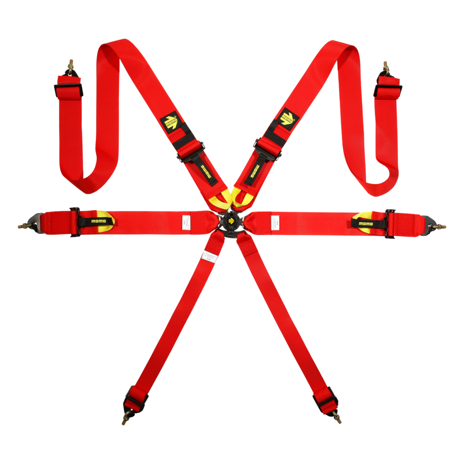 MOMO Corsa Harness 6pt 3x3x2 Red Clip in, Cam Lock FIA Expires 2029 - M060303RD-29