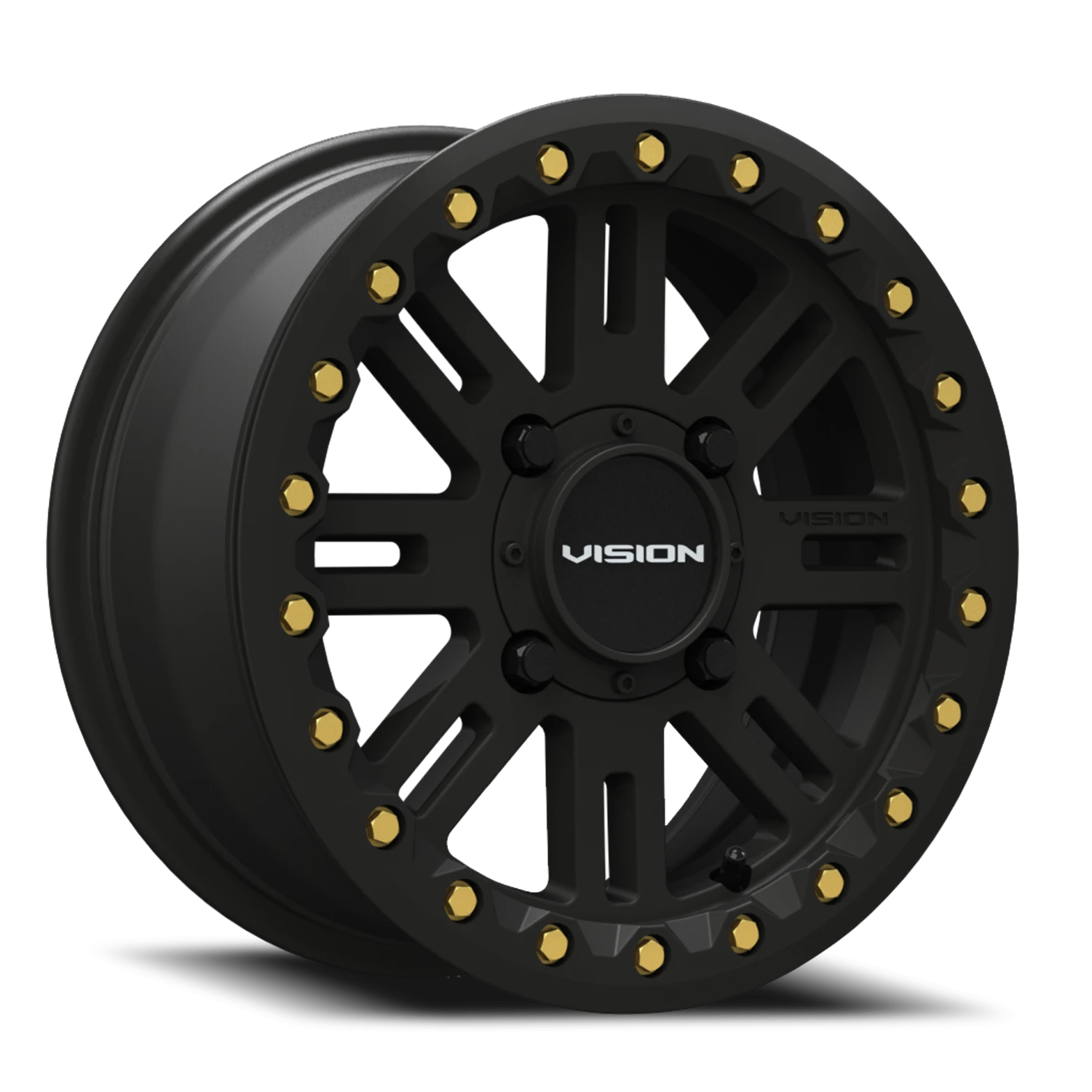 Vision Manx2 Beadlock 14x7 4x136 13mm Satin Black (Satin Black Ring) : 356BL147136SBBR44