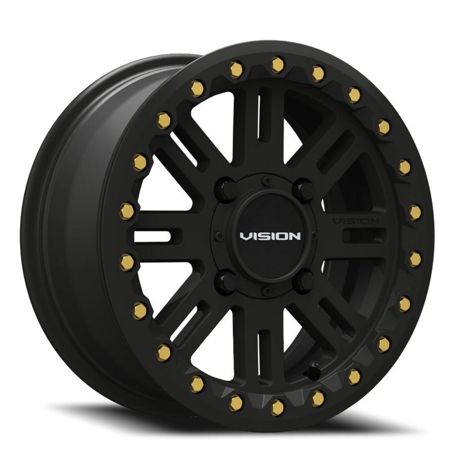 Vision Manx2 Beadlock 14x7 4x136 13mm Satin Black (Satin Black Ring) : 356BL147136SBBR44
