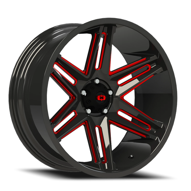 Vision Razor 20x12 5x127 -51mm Gloss Black Milled Spoke with Red Tint : 363-20273GBMR-51