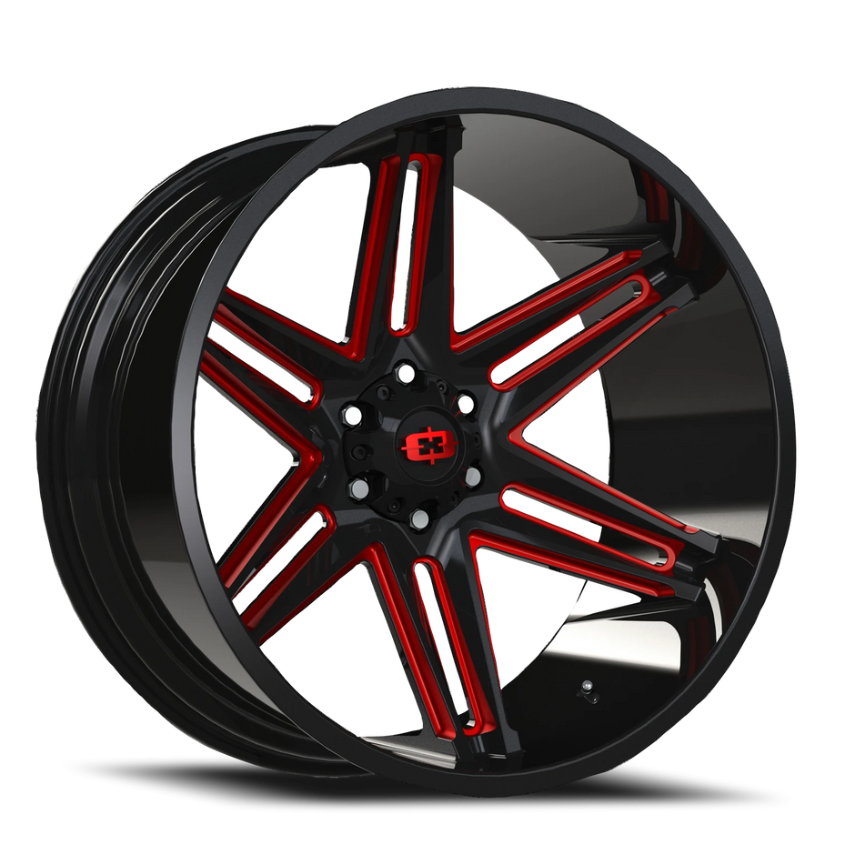Vision Razor 20x12 6x139.7 -51mm Gloss Black Milled Spoke with Red Tint : 363-20283GBMR-51