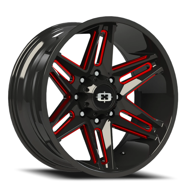 Vision Razor 20x12 8x165.1 -51mm Gloss Black Milled Spoke with Red Tint : 363-20281GBMR-51