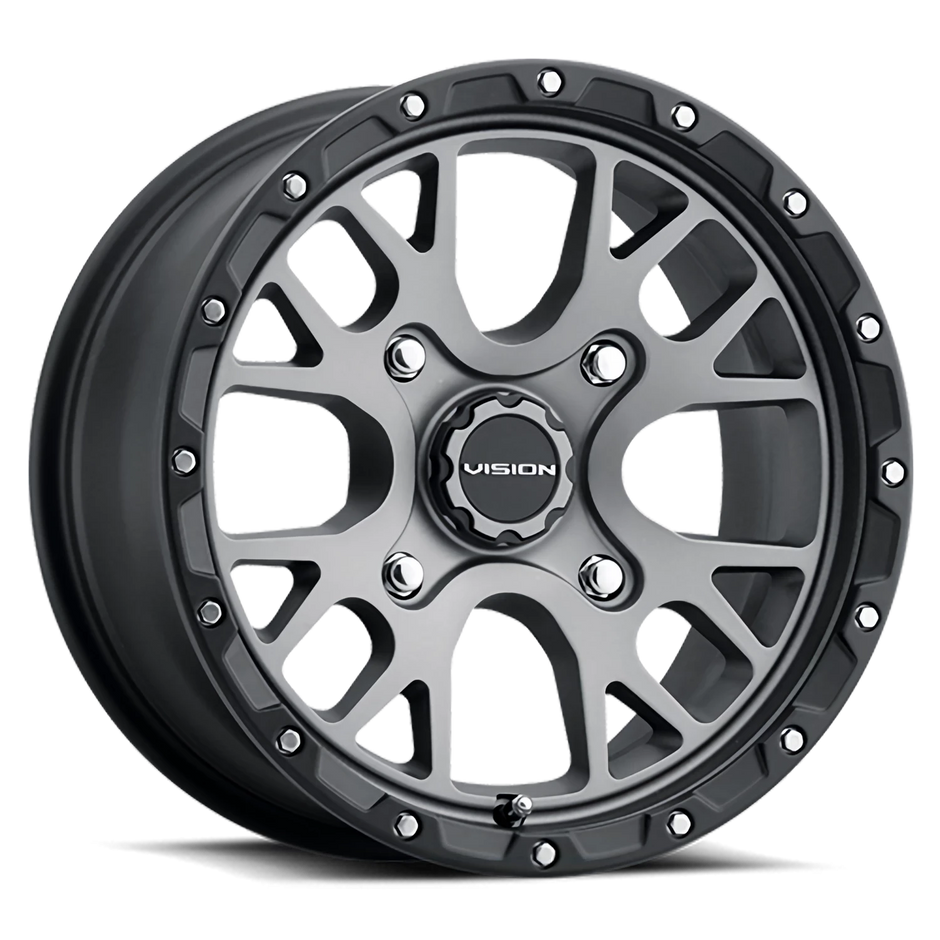 Vision Rocker 14x7 4x136 38mm Satin Grey (w/ Satin Black Lip and SS Bolts) : 545A147136SGBL54