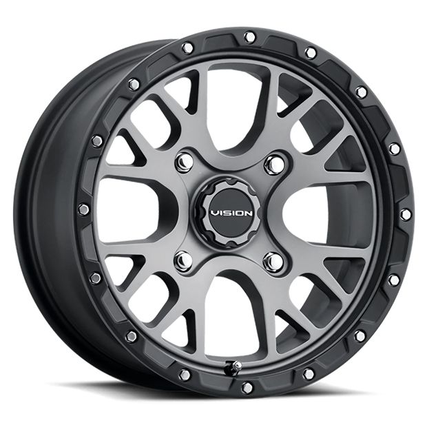 Vision Rocker 14x7 4x136 38mm Satin Grey (w/ Satin Black Lip and SS Bolts) : 545A147136SGBL54