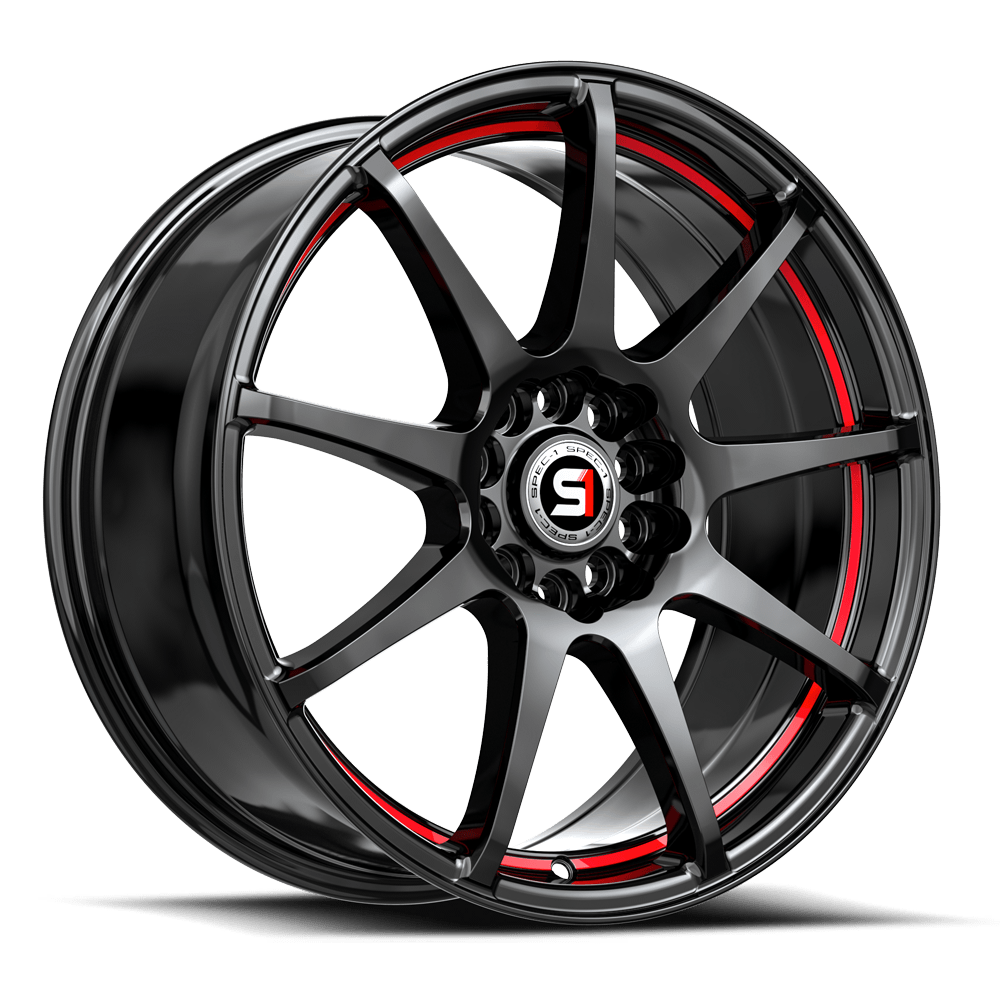 Spec-1 SP-67 18x8.0 5x112/5x114.3 ET 38 (Gloss Black & Red Line) - SP-671883638GBRL
