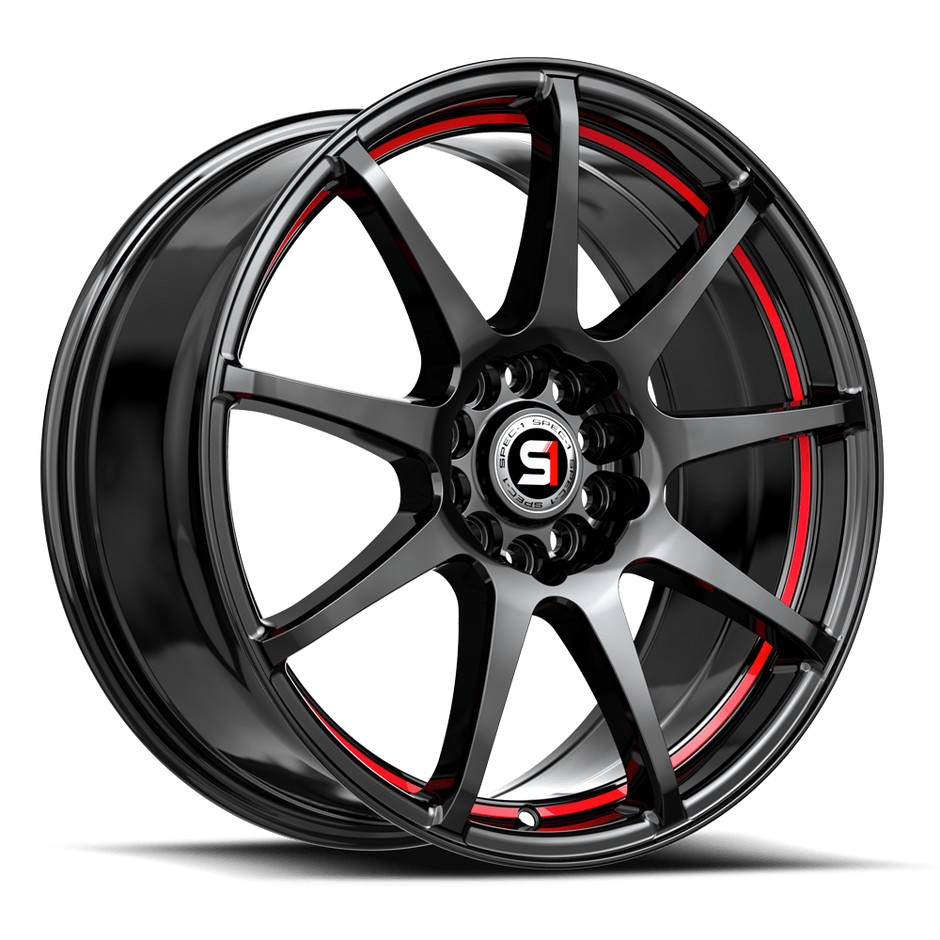 Spec-1 SP-67 18x8.0 5x112/5x114.3 ET 38 (Gloss Black & Red Line) - SP-671883638GBRL