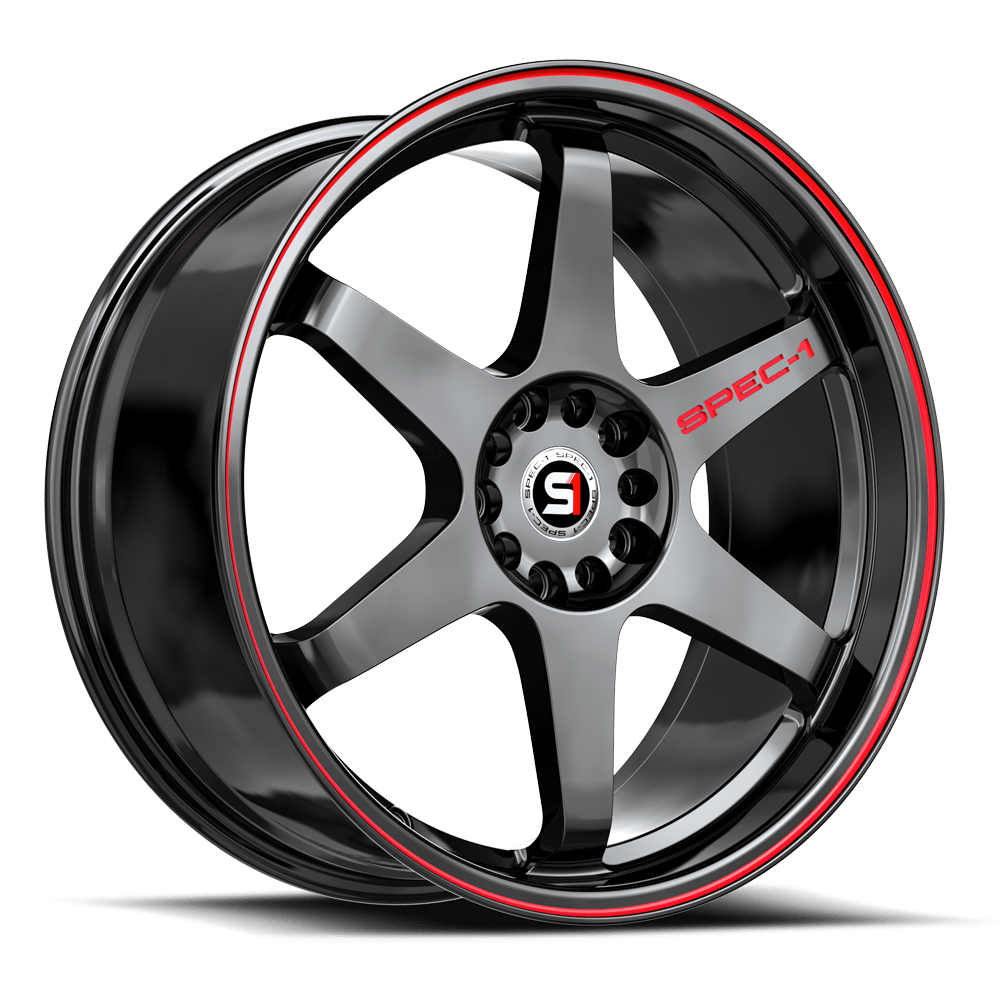 Spec-1 SPT-33 17x8 5x112/5x114.3 ET 38 (Gloss Black & Red Line) - SPT-331783638GBRL