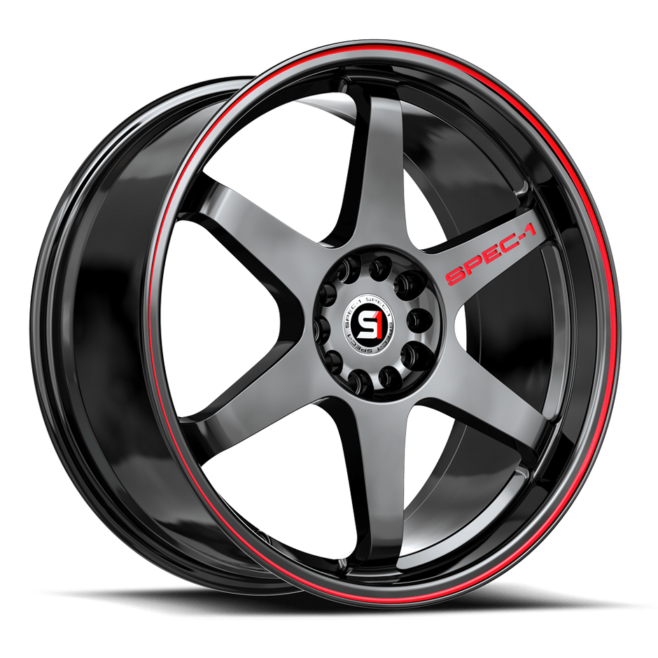 Spec-1 SPT-33 17x8 5x112/5x114.3 ET 38 (Gloss Black & Red Line) - SPT-331783638GBRL