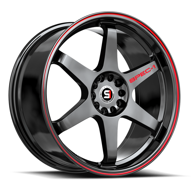 Spec-1 SPT-33 17x8 5x112/5x114.3 ET 38 (Gloss Black & Red Line) - SPT-331783638GBRL