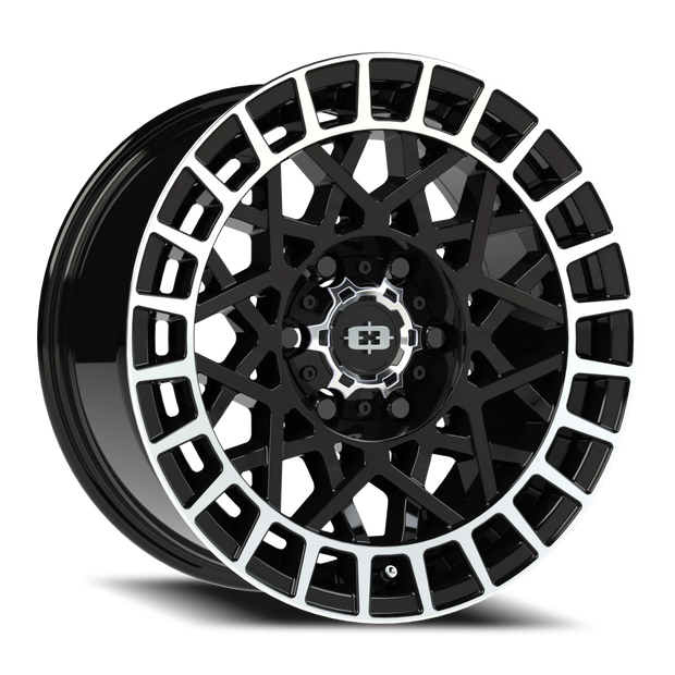 Vision Savage 18x8.5 6x114.3 12mm Gloss Black Machined Lip : 349-8886GBML12
