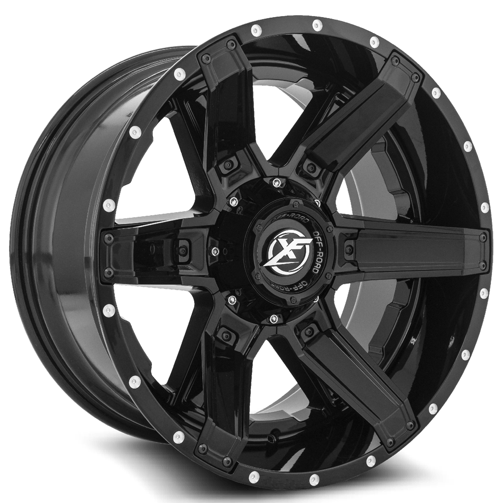 XF Off-Road XF-214 22x12 5x139.7/5x150 ET -44 (Gloss Black + Gloss Black Inserts) - XF-214221251397150-44GBBIS
