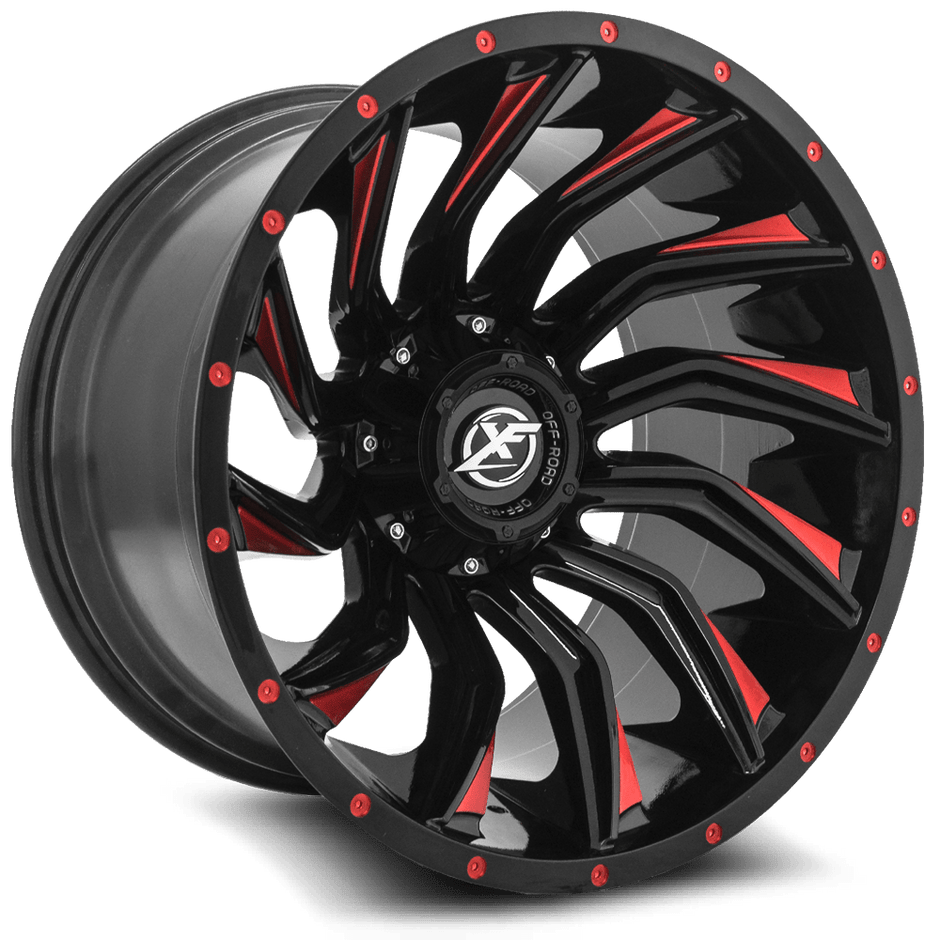 XF Off-Road XF-224 26x14 5x139.7/5x150 ET -76 (Gloss Black & Red Milled) - XF-224261451397150-76GBMLR