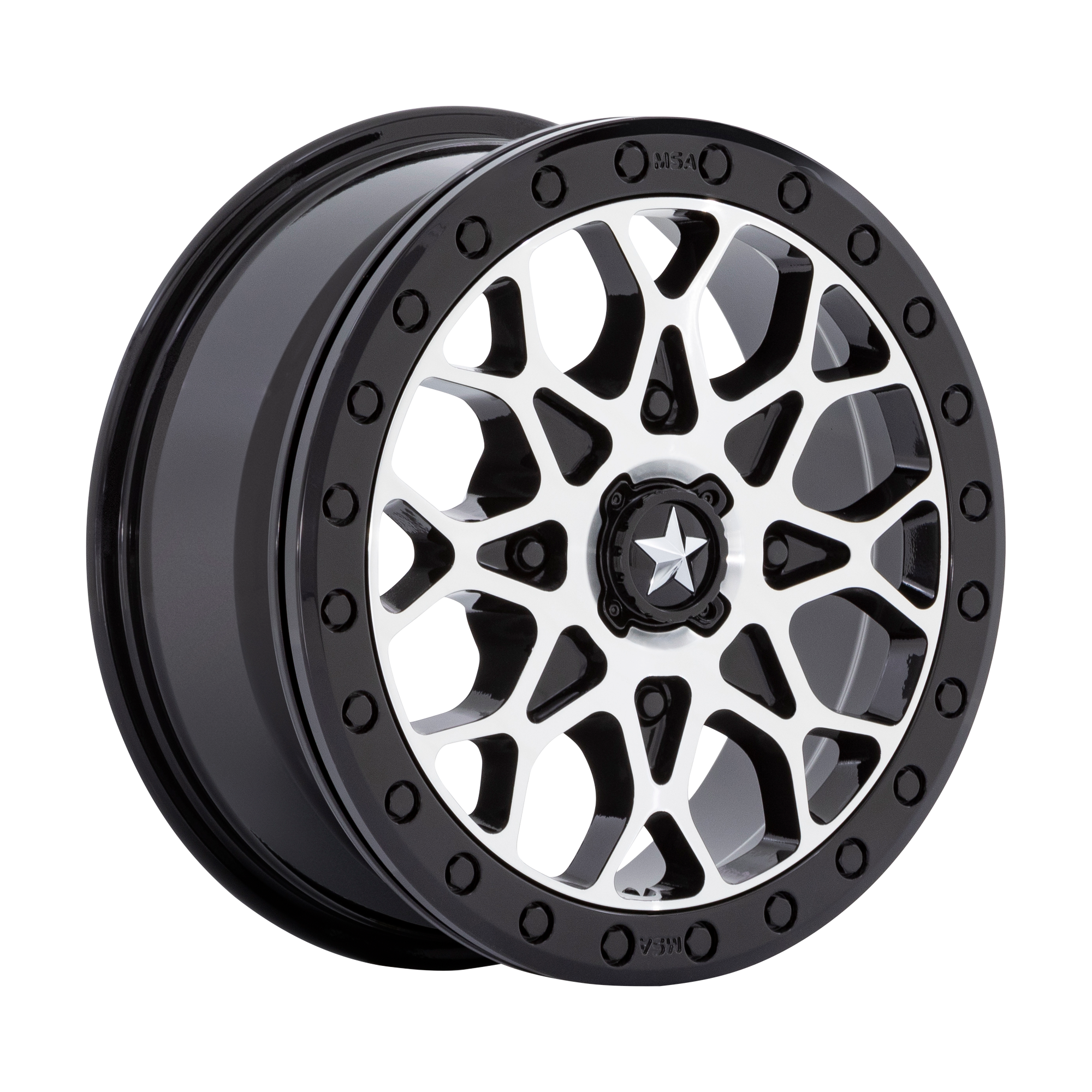MSA Offroad Wheels M48 Portal UTV Beadlock 15x6 4x110 G-BLK-MACH BLK-RG - MA048BD15604038