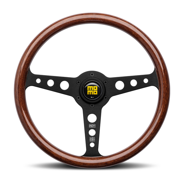 Steering Wheel - Indy, 350 Diam, 37 Dish, Mahogany Wood, BLK Spokes - IND35MA0B