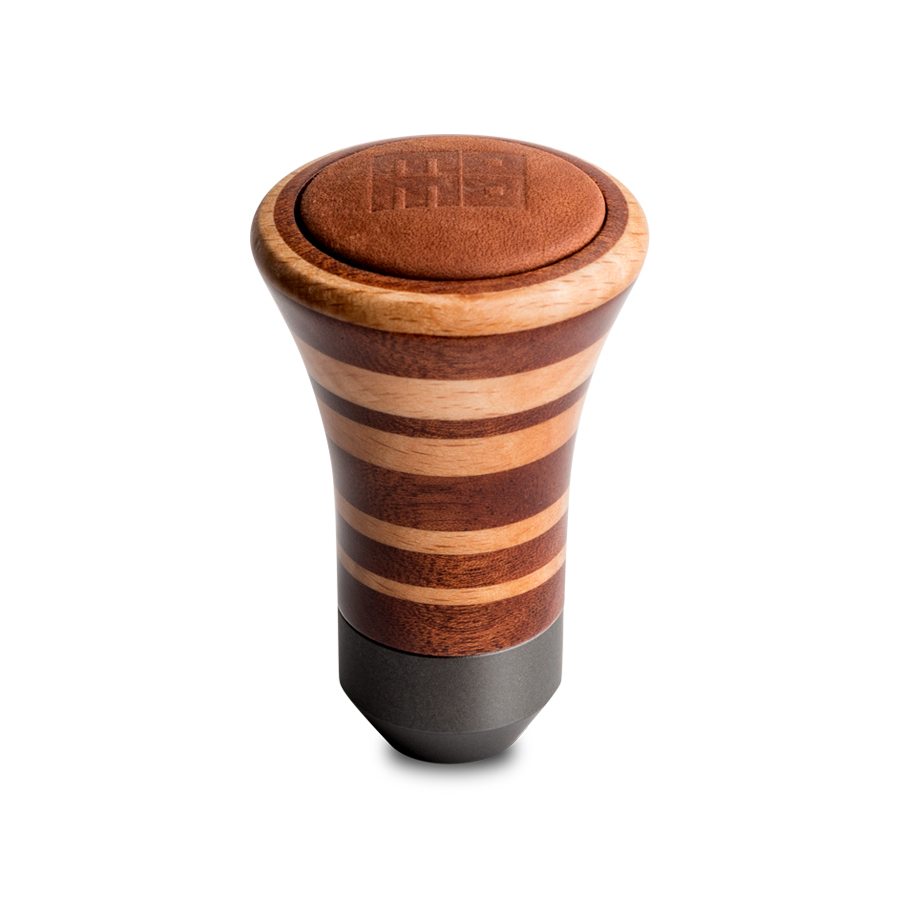 Heritage Shift Knob - Trofeo, Tall Wood, Layered Mahogany and Beechwood, Leather Insert Top