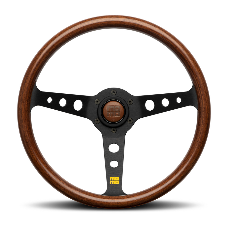 Steering Wheel - MOD. 07, 350 Diam, 72 Dish, Mahogany Wood, BLK Spokes, Tobacco leather Horn - RH1905/35A0B