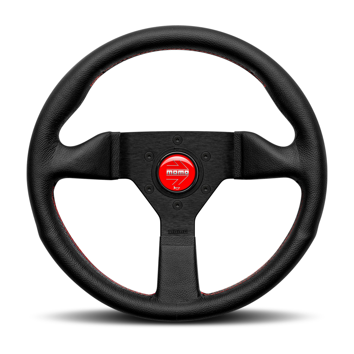 Steering Wheel - Montecarlo, 320 Diam, 40 Dish, Blk Lea, Red Stitch, Blk Spokes - MCL32BK3B