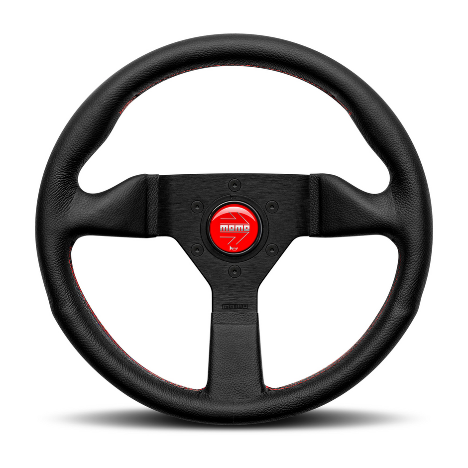 Steering Wheel - Montecarlo, 320 Diam, 40 Dish, Blk Lea, Red Stitch, Blk Spokes - MCL32BK3B