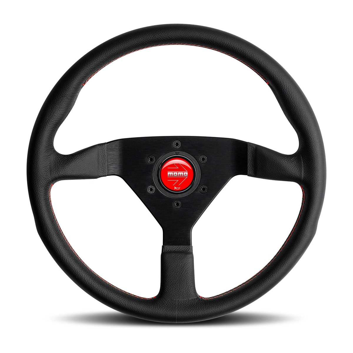Steering Wheel - Montecarlo, 350 Diam, 40 Dish, Blk Lea, Red Stitch, Blk Spokes - MCL35BK3B