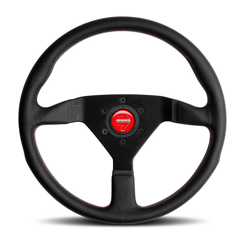 Steering Wheel - Montecarlo, 350 Diam, 40 Dish, Blk Lea, Red Stitch, Blk Spokes - MCL35BK3B