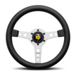 Steering Wheel - Prototipo, 320 Diam, 39 Dish, Blk Lea, Wht Stitch, Brshd Spokes - PRO32BK0S