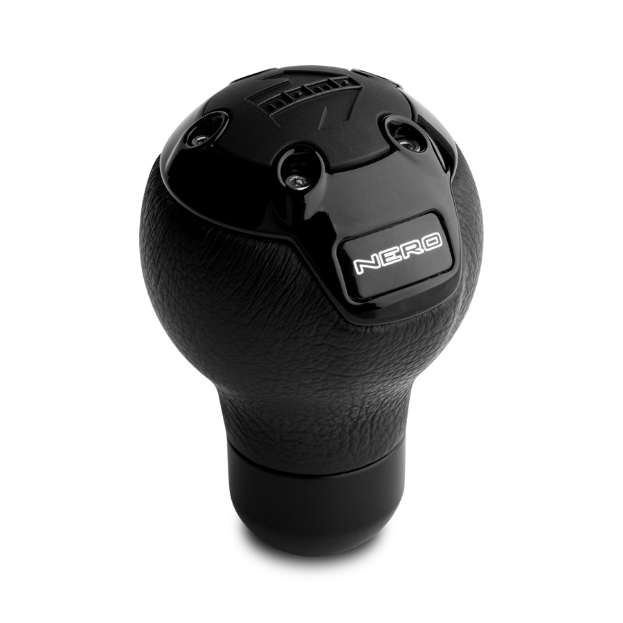 Shift Knob - Nero, SHORT WITH REVERSE, Black Leather, Black Chrome Insert (Copy)