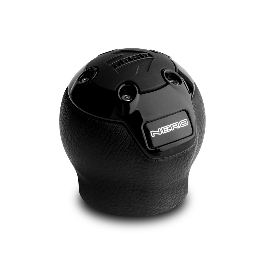 Shift Knob - Nero, SHORT WITH REVERSE, Black Leather, Black Chrome Insert